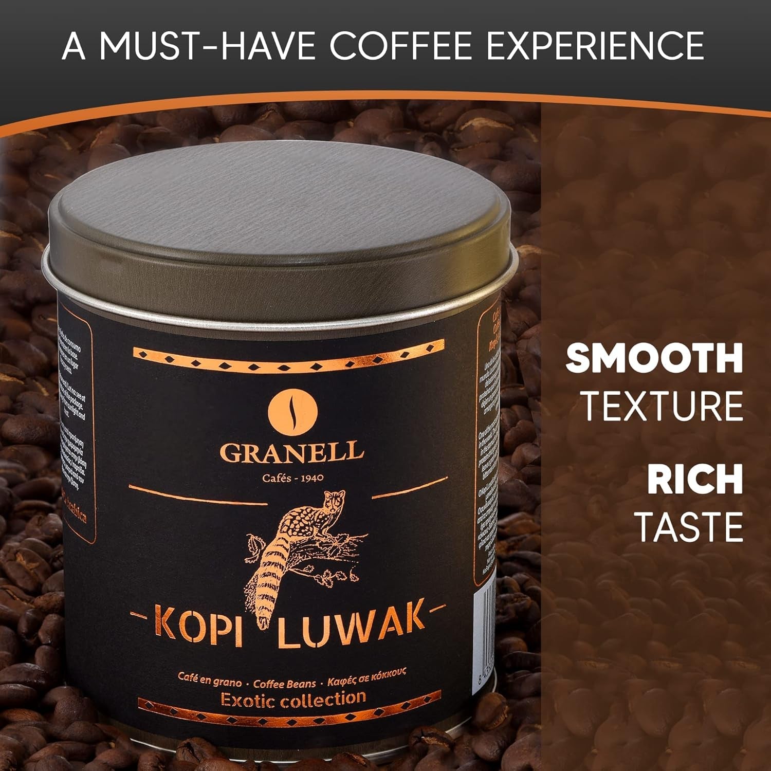 Kopi Luwak Coffee Beans, Premium Civet Coffee Luwak Whole Bean, Black Ivory Rich Bold Aroma, from Indonesia, Ultra Smooth Finish, Cafés Granell 100G - Haynesworld General Goods