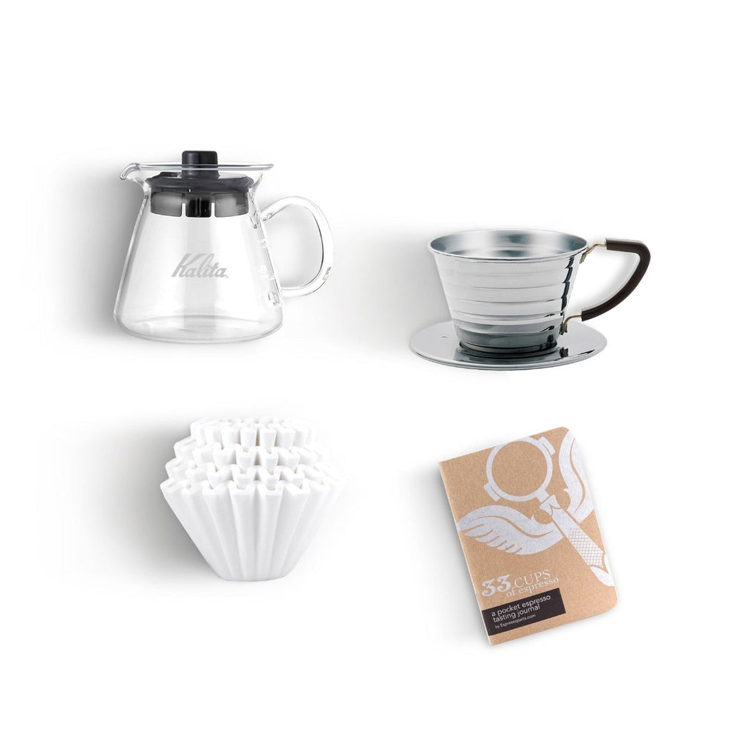 Kalita Wave 155 Pour Over Kit – Stainless Steel Dripper, 300ml Glass Server & Filters