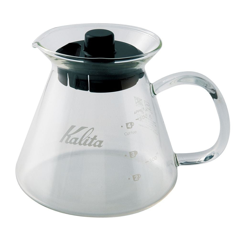 Kalita glass coffee server with black lid