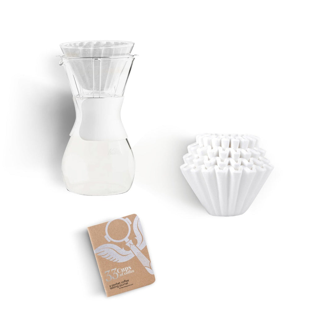 Kalita Wave Style Pour Over Kit – Glass Brewer, Filters & Coffee Journal