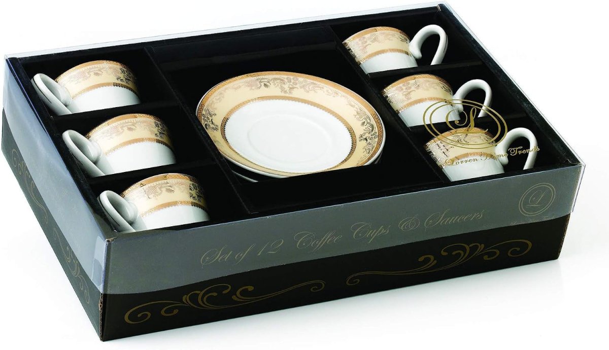 Lorren Home 2Oz Espresso Cup Set Service for 6, Gold Floral - Shop Coffee Hobby