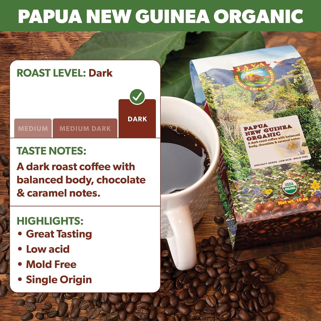 Low Acid Organic Coffee – Whole Bean, Mold-Free & Stomach Friendly by , Papua New Guinea Single Origin Coffee 1LB Bag - Haynesworld General Goods