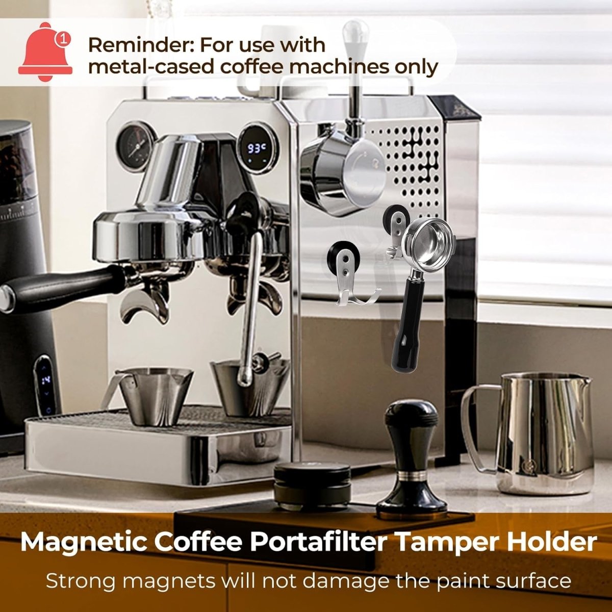 Magnetic Portafilter & Tamper Holder, 2-Pack – Fits 51/53/58mm, Compatible with Breville (Silver) - Shop Coffee Hobby