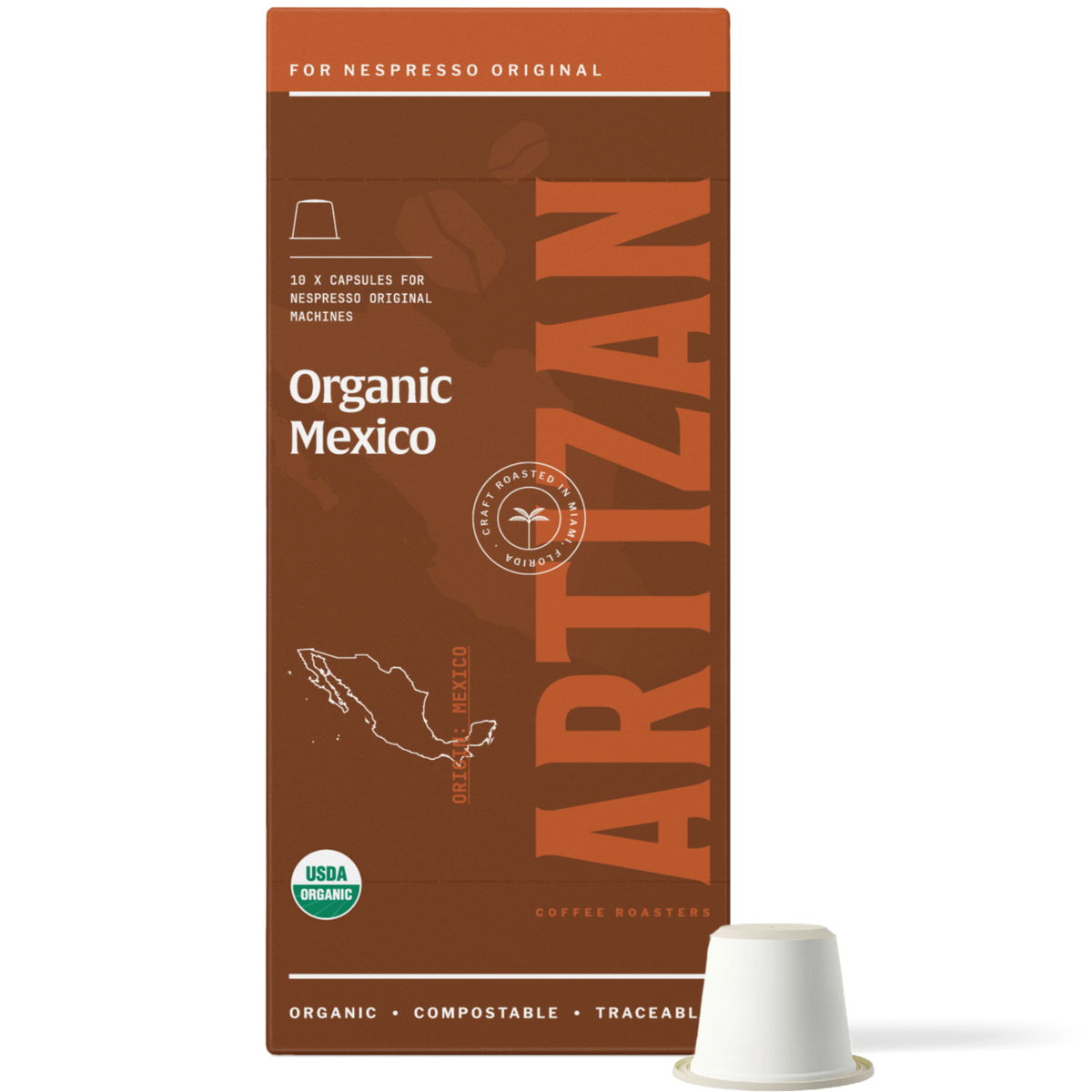 Artizan Coffee Roasters Organic Mexico Espresso Capsules, 10-Pack for Nespresso Original