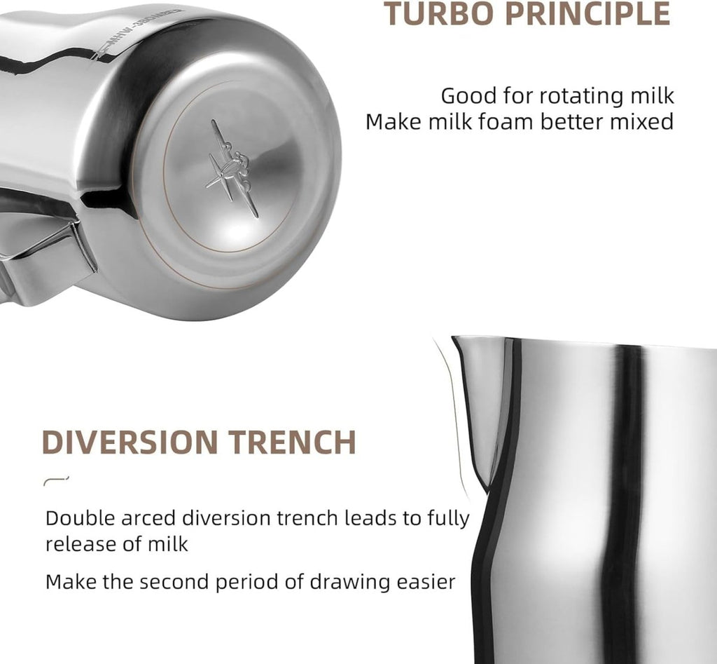 Milk Frothing Pitcher 450Ml/15.2Oz Milk Frother Cup Espresso Steaming Pitcher Stainless Steel Milk Frother Cup Barista Latte Art round Spout Milk Jug P6001S - Shop Coffee Hobby