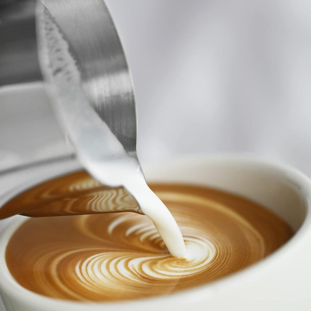 Milk Frothing Pitcher 450Ml/15.2Oz Milk Frother Cup Espresso Steaming Pitcher Stainless Steel Milk Frother Cup Barista Latte Art round Spout Milk Jug P6001S - Shop Coffee Hobby