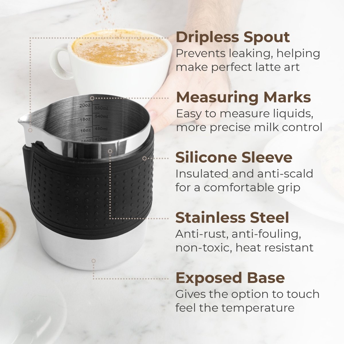 Milk Frothing Pitcher, 600 ML, KFFP01 - Shop Coffee Hobby