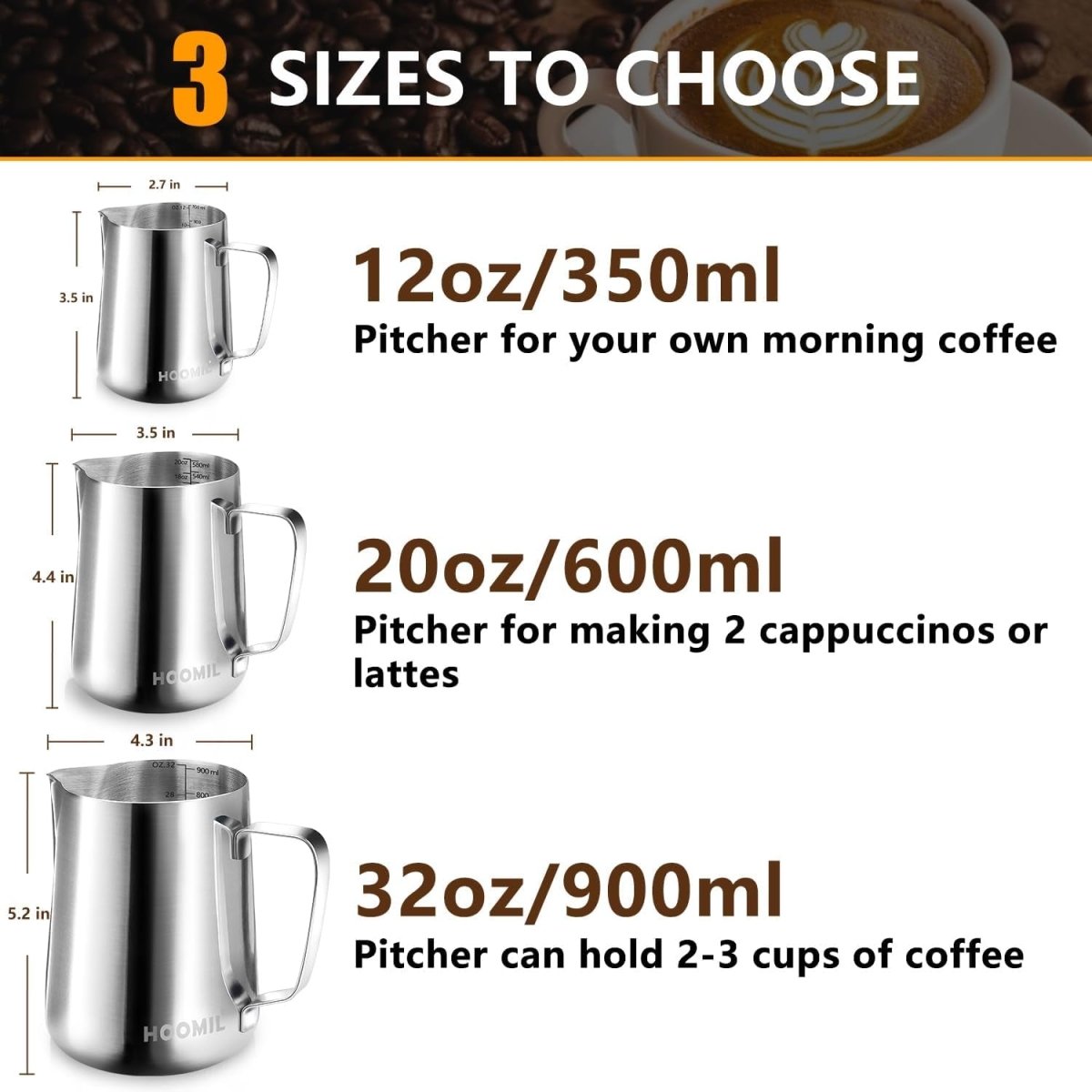Milk Frothing Pitcher, Stainless Steel Steaming Pitcher for Espresso Machine, Cappuccino, Latte Art - Shop Coffee Hobby