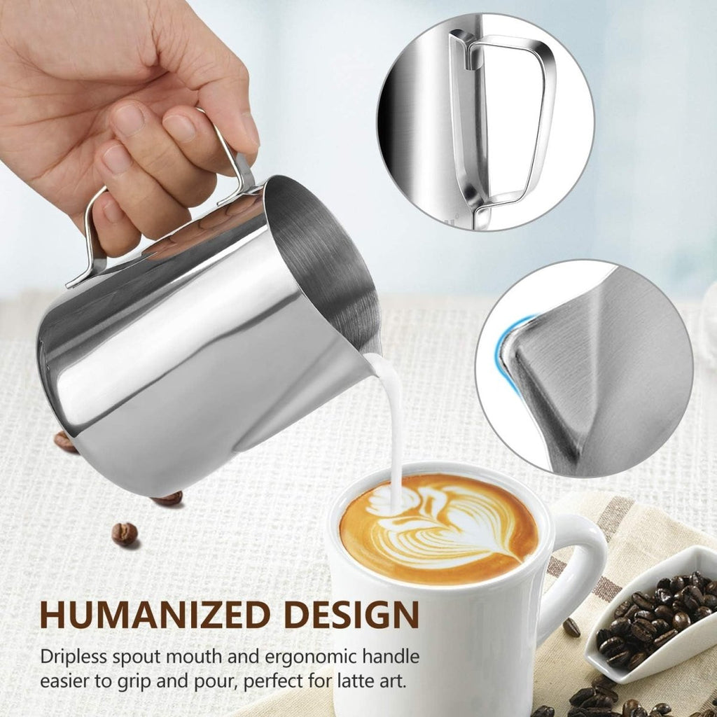 Milk Frothing Pitcher, Stainless Steel Steaming Pitcher for Espresso Machine, Cappuccino, Latte Art - Shop Coffee Hobby