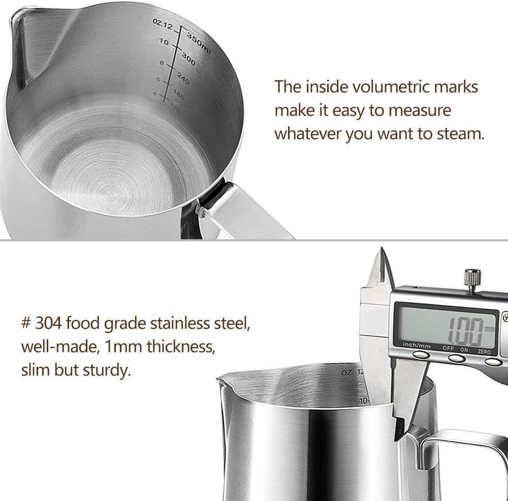 Milk Frothing Pitcher, Stainless Steel Steaming Pitcher for Espresso Machine, Cappuccino, Latte Art - Shop Coffee Hobby