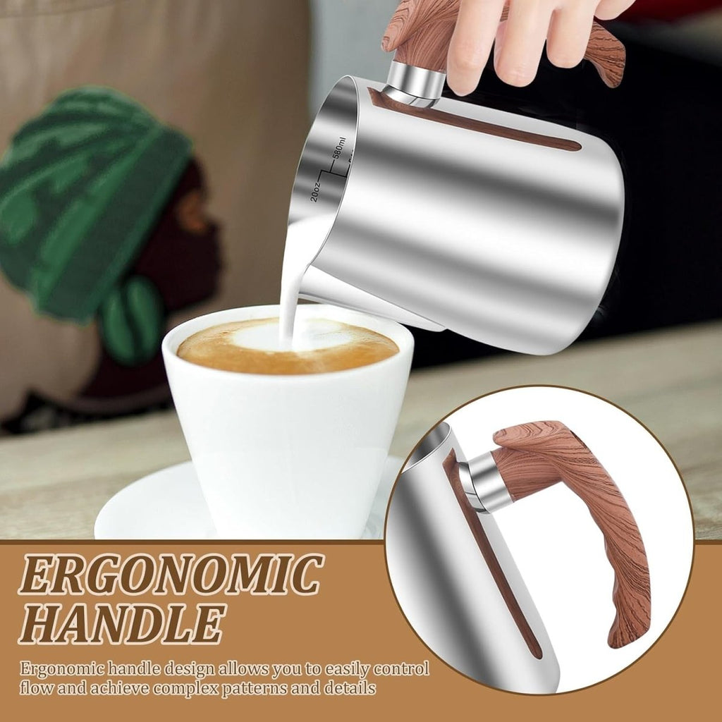 Milk Frothing Pitcher with Coffee Art Pen, 304 Stainless Steel Barista Espresso Pitcher for Latte Art - Shop Coffee Hobby