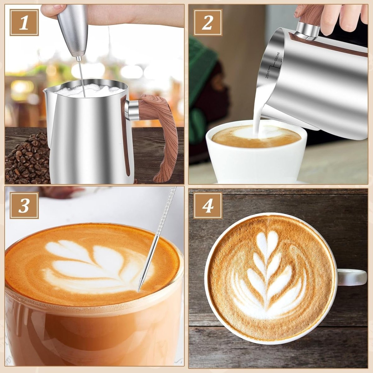Milk Frothing Pitcher with Coffee Art Pen, 304 Stainless Steel Barista Espresso Pitcher for Latte Art - Shop Coffee Hobby