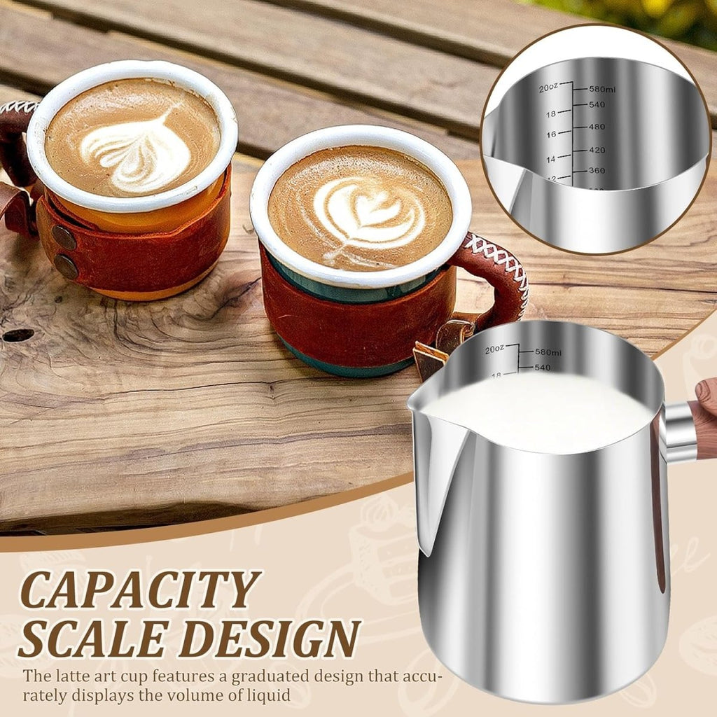 Milk Frothing Pitcher with Coffee Art Pen, 304 Stainless Steel Barista Espresso Pitcher for Latte Art - Shop Coffee Hobby