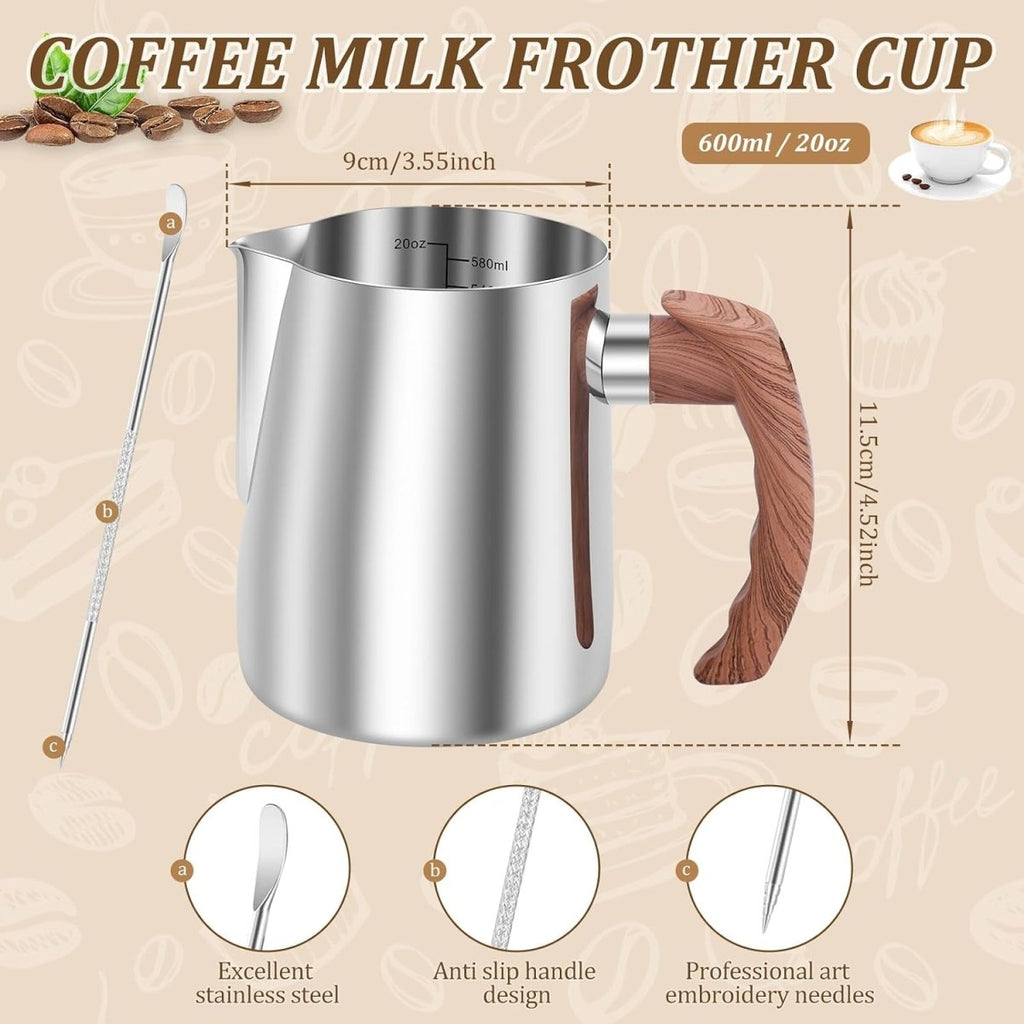 Milk Frothing Pitcher with Coffee Art Pen, 304 Stainless Steel Barista Espresso Pitcher for Latte Art - Shop Coffee Hobby