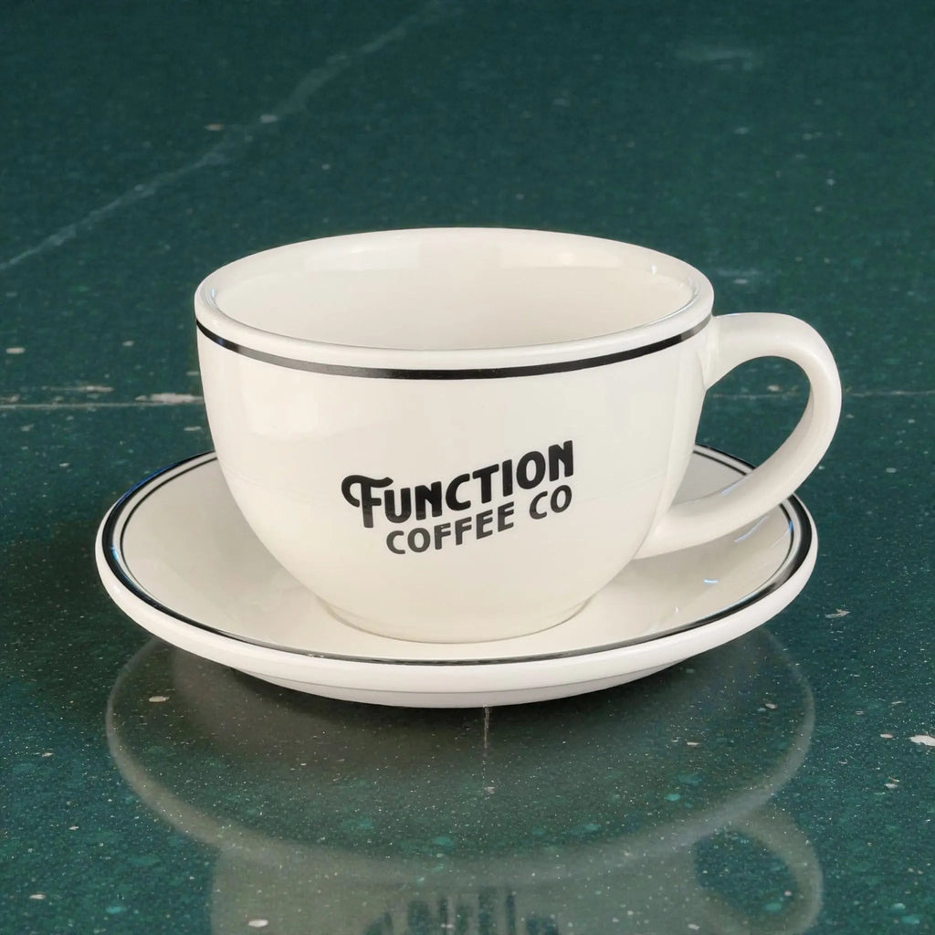 Signature Mug & Saucer Set – Function Coffee Co (12oz Latte / 6oz Cappuccino Ceramic Drinkware)