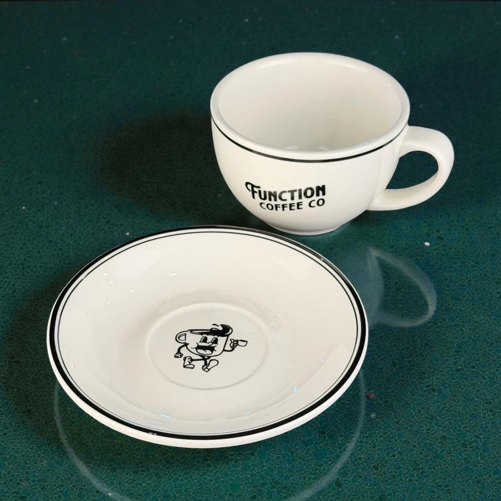 Signature Mug & Saucer Set – Function Coffee Co (12oz Latte / 6oz Cappuccino Ceramic Drinkware)