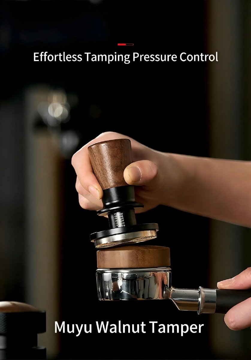 Muyu Constant Force Spring Espresso Tamper – Consistent Pressure, Walnut Handle – 51mm / 53/54mm / 58mm - Shop Coffee Hobby