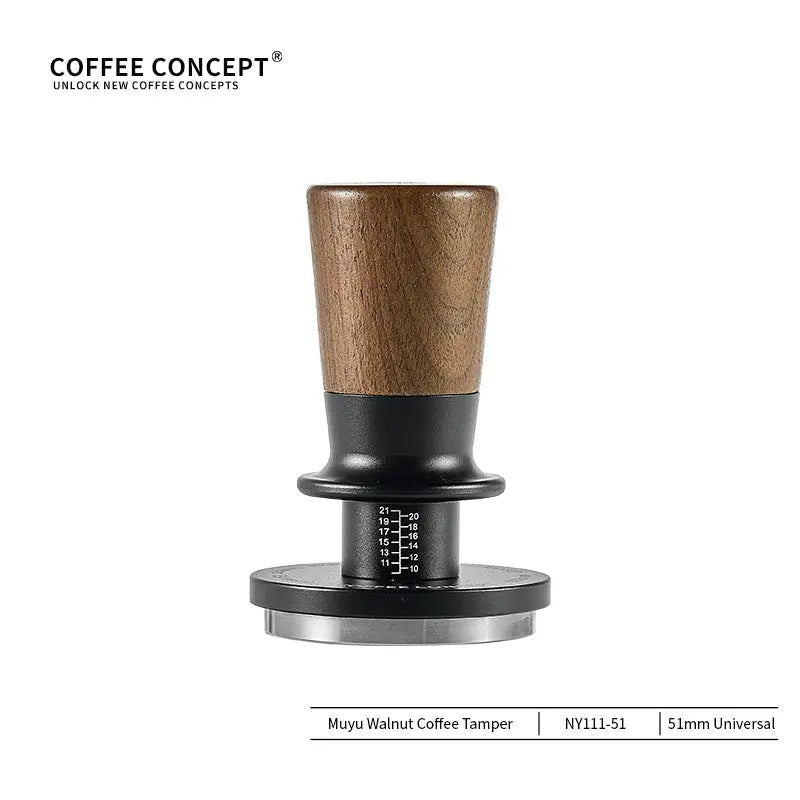 Muyu Constant Force Spring Espresso Tamper – Consistent Pressure, Walnut Handle – 51mm / 53/54mm / 58mm - Shop Coffee Hobby
