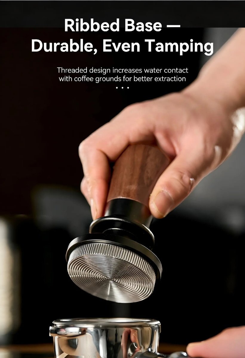 Muyu Constant Force Spring Espresso Tamper – Consistent Pressure, Walnut Handle – 51mm / 53/54mm / 58mm - Shop Coffee Hobby