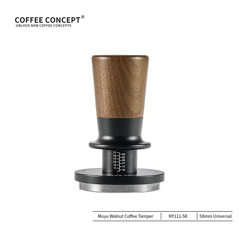 Muyu Constant Force Spring Espresso Tamper – Consistent Pressure, Walnut Handle – 51mm / 53/54mm / 58mm - Shop Coffee Hobby