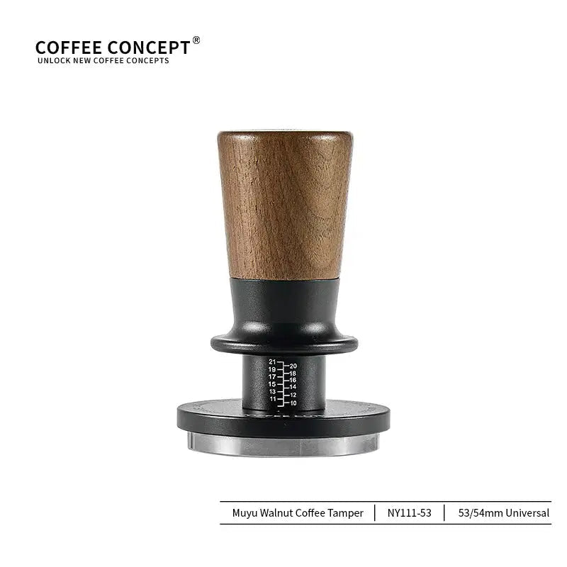 Muyu Constant Force Spring Espresso Tamper – Consistent Pressure, Walnut Handle – 51mm / 53/54mm / 58mm - Shop Coffee Hobby