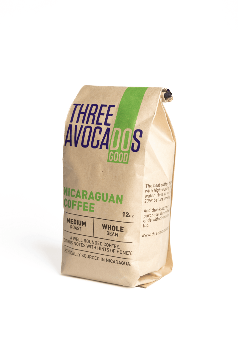 Three Avocados Nicaragua Single Origin Coffee - Medium Roast, Low Acid, 12oz Ground