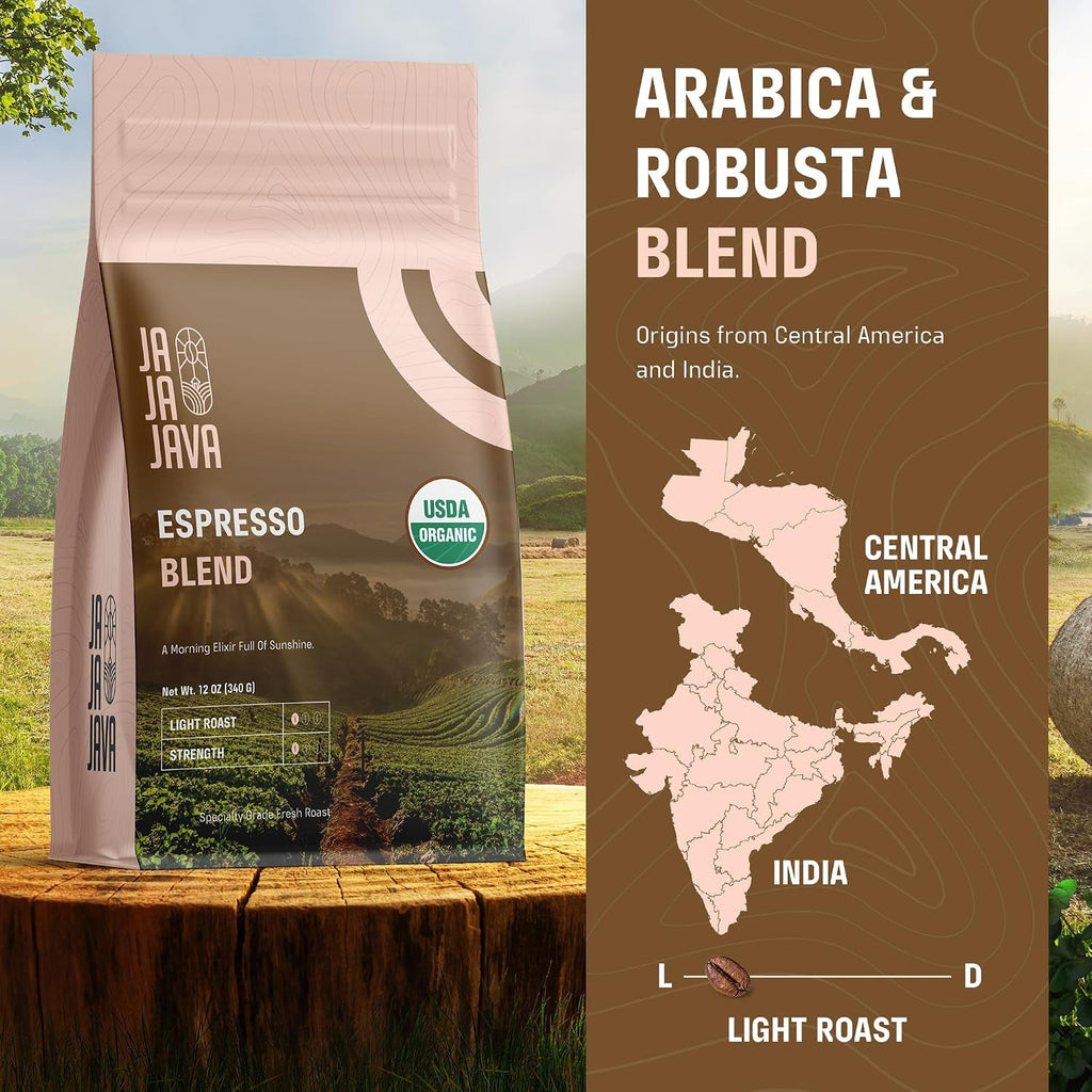 Organic Espresso Beans, Light Roast Whole Bean Coffee, Espresso Blend for Espresso Machine, Specialty Grade Arabica, USDA Organic, Fresh Roasted, 12 Oz - Haynesworld General Goods