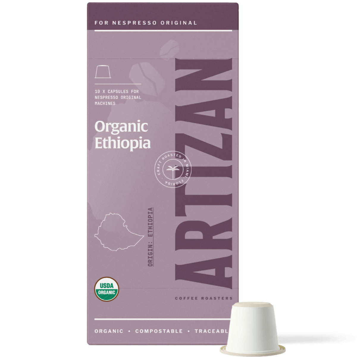 Artizan Coffee Roasters Organic Ethiopia Espresso Capsules for Nespresso Original, 10 Pack
