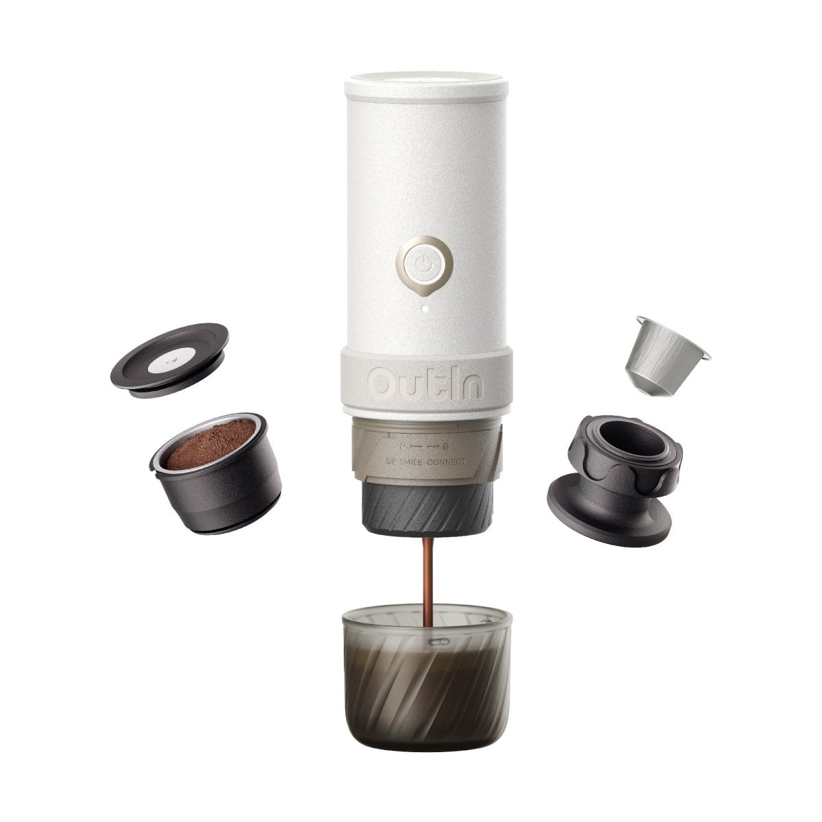 OutIn Mino Pocket-Size Electric Espresso Maker in Sandstone White