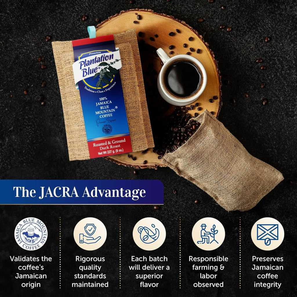 Plantation Blue 100% Jamaica Blue Mountain Coffee - Dark Roast - 8oz Ground - Shop Coffee Hobby