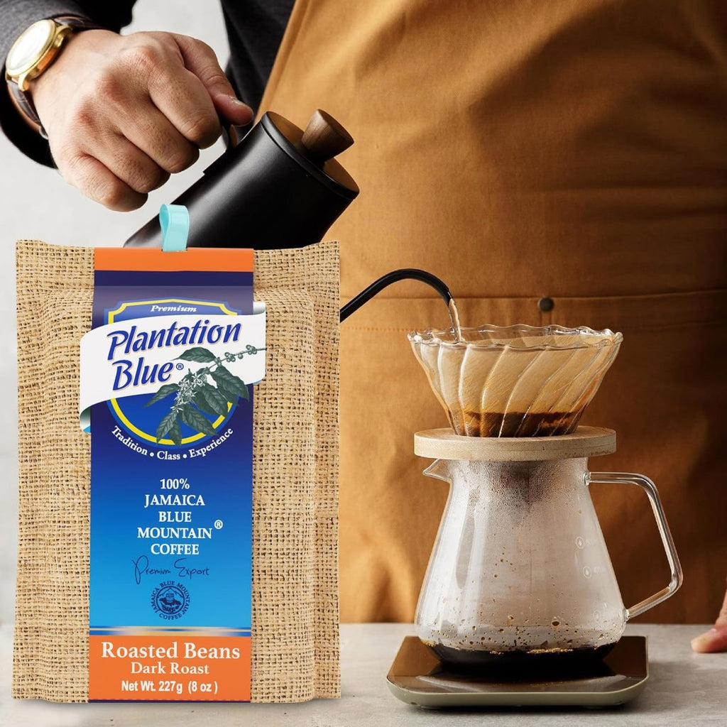 Plantation Blue 100% Jamaica Blue Mountain Coffee - Dark Roasted Whole Beans (8oz) - Shop Coffee Hobby