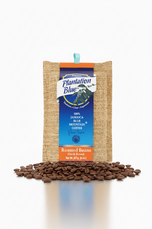 Plantation Blue 100% Jamaica Blue Mountain Coffee - Dark Roasted Whole Beans (8oz) - Shop Coffee Hobby