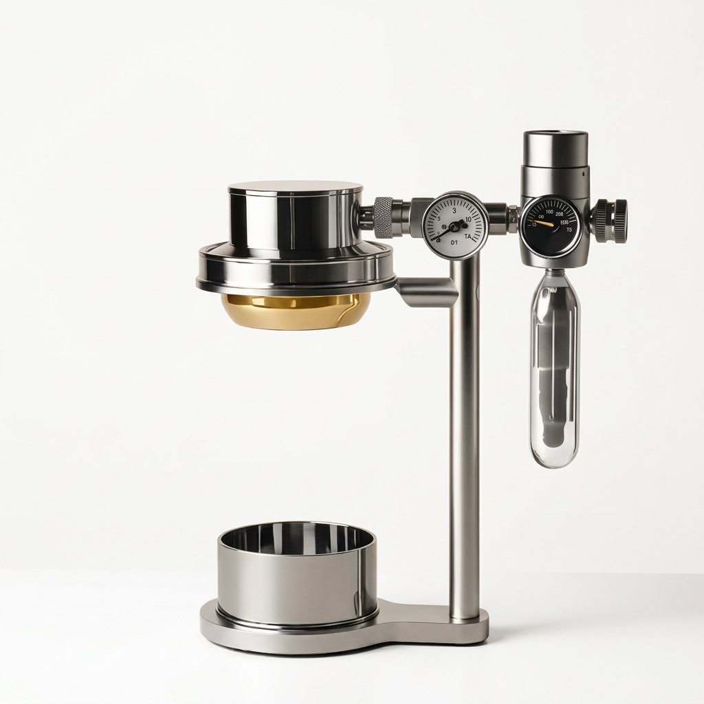 Pneumatic espresso machine on a bright white studio background
