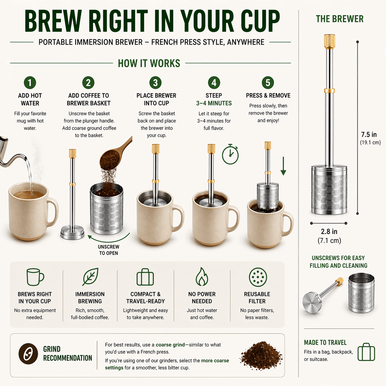 Green to Mean Portable Immersion Coffee Brewer