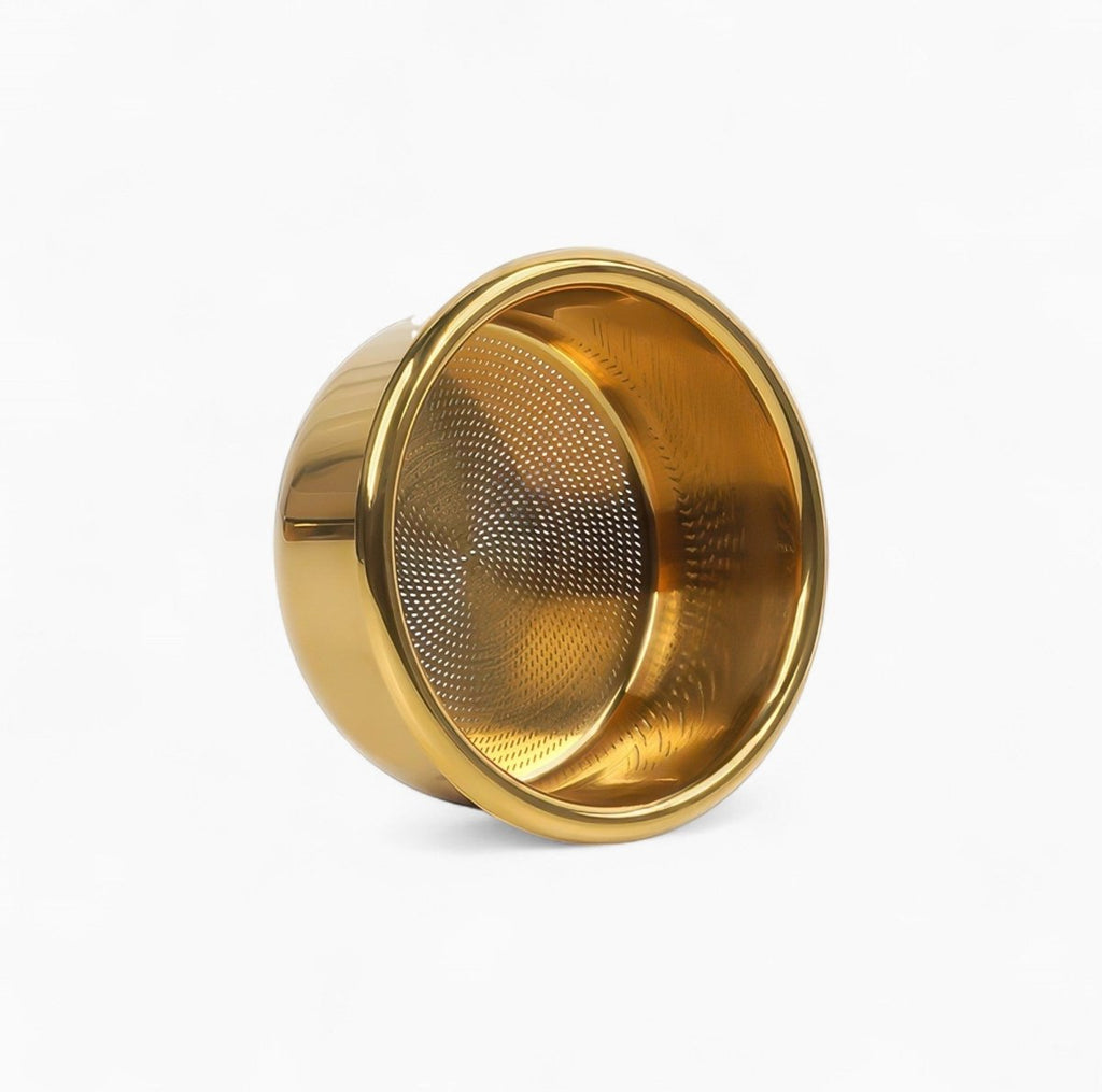 Titanium gold precision espresso filter basket, straight wall and flat bottom