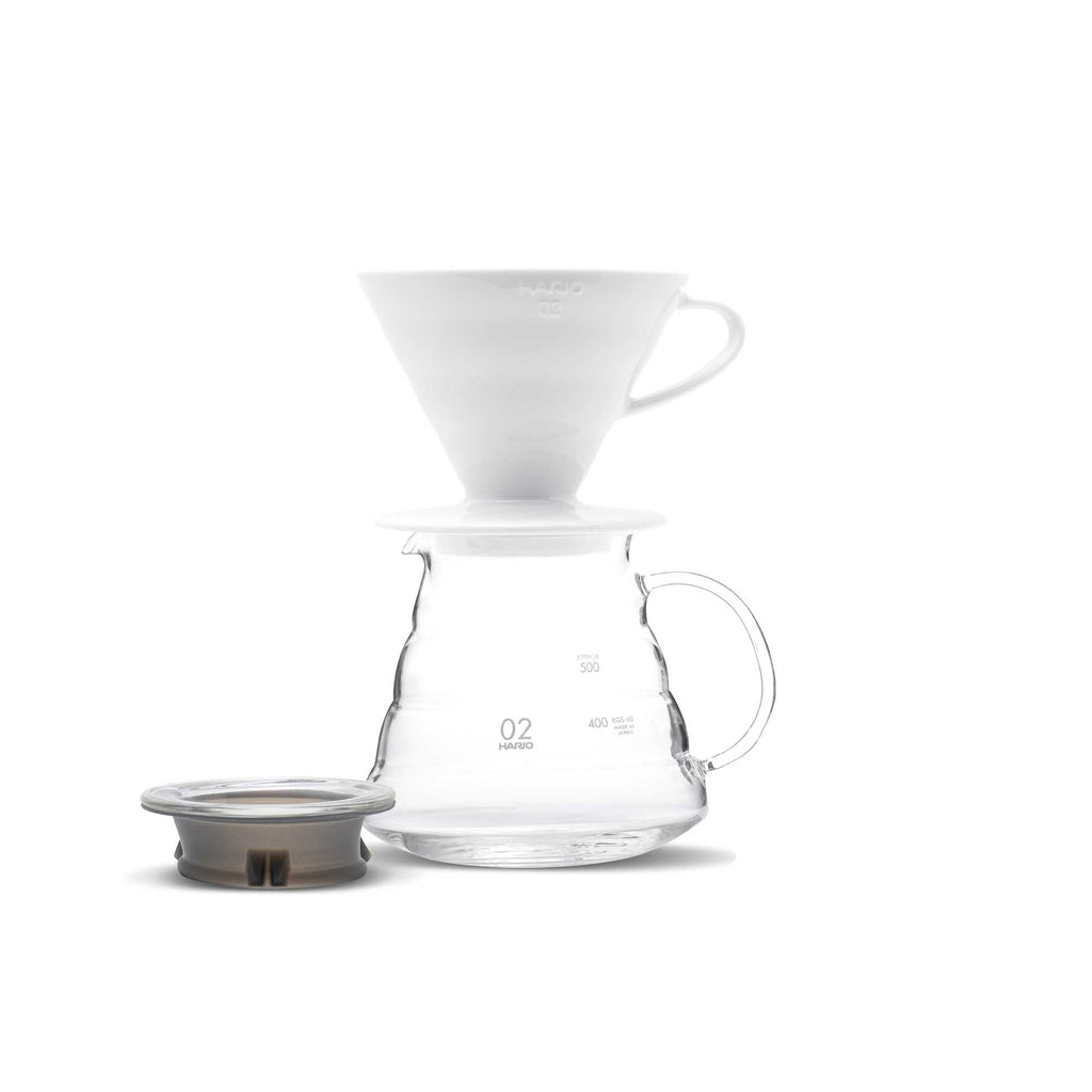 Hario V60 02 Ceramic Pour Over Set – Dripper, 600ml Glass Server & Filters