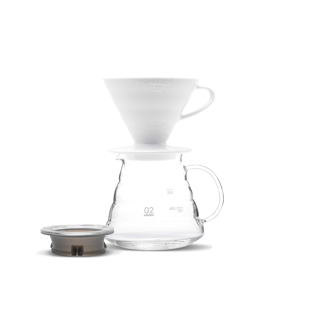 Hario V60 02 Ceramic Pour Over Set – Dripper, 600ml Glass Server & Filters