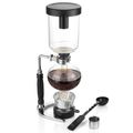 QWORK siphon coffee maker upright on bright white with soft warm studio lighting and a subtle shadow