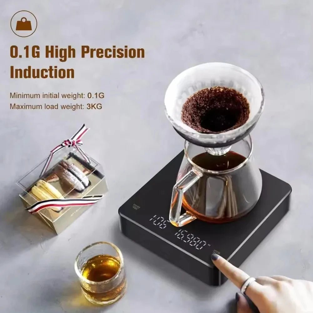 Rechargeable Coffee Scale - 0.1G Precision, 3Kg Capacity, Timer, LED Display, USB Charging for Espresso & Kitchen Use - Shop Coffee Hobby