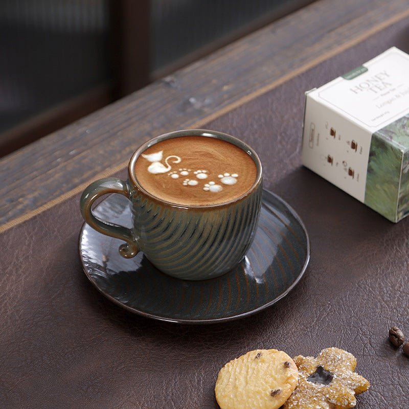 Retro Ceramic Espresso Cup & Plate Set, 120ml - Shop Coffee Hobby