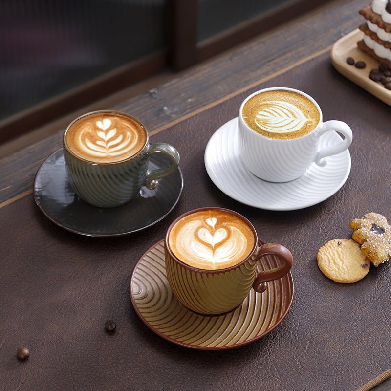 Retro Ceramic Espresso Cup & Plate Set, 120ml - Shop Coffee Hobby