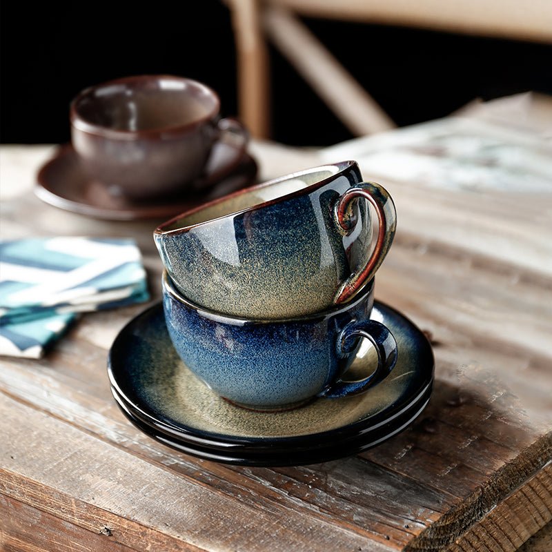 Retro Chinese-Style Porcelain Latte Cup with Spoon, 250ml - Shop Coffee Hobby