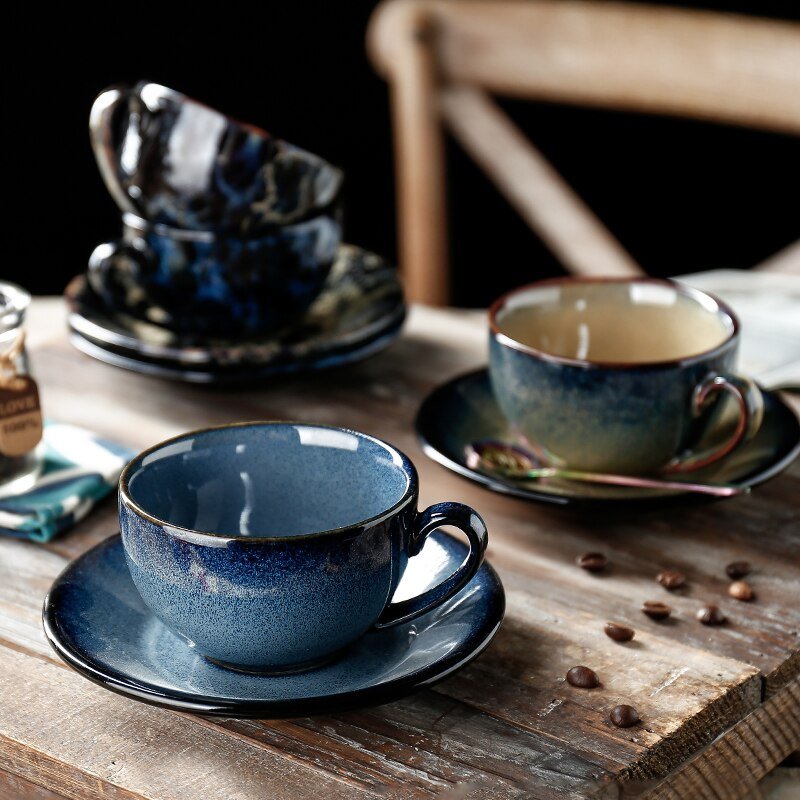 Retro Chinese-Style Porcelain Latte Cup with Spoon, 250ml - Shop Coffee Hobby