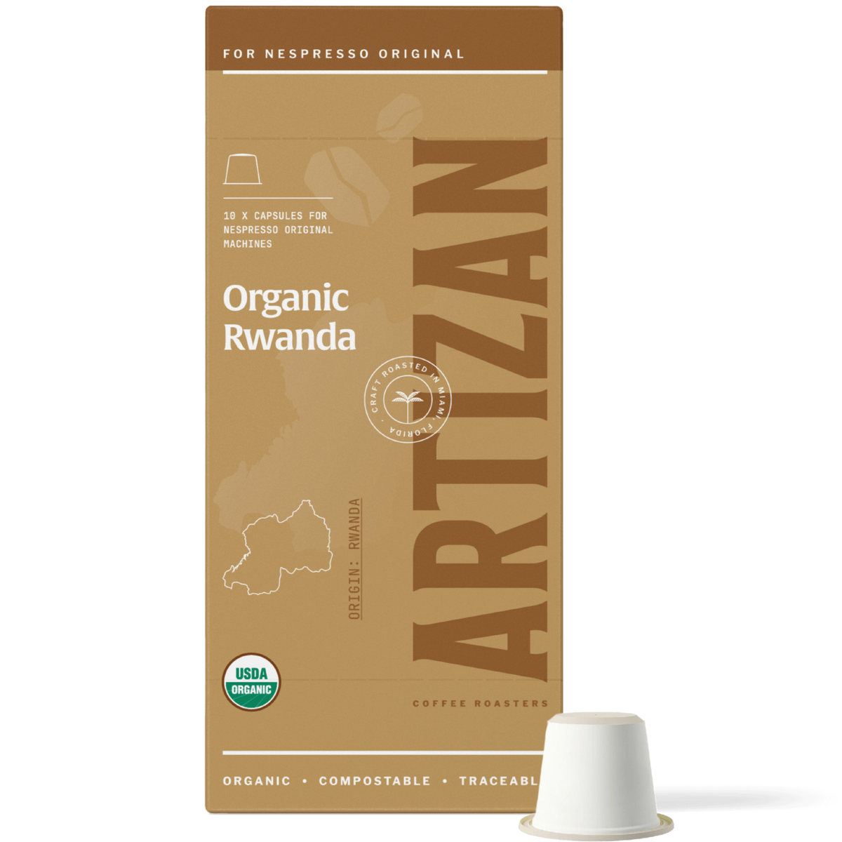Artizan Coffee Roasters Organic Rwanda Espresso Capsules, 10-Pack for Nespresso Original Machine.