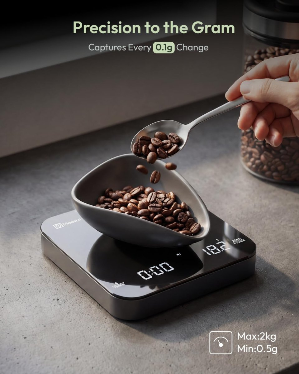 S2 Espresso Coffee Scale with Timer – USB‑C Rechargeable, 2kg/0.1g Precision (Black & Silver) - Shop Coffee Hobby