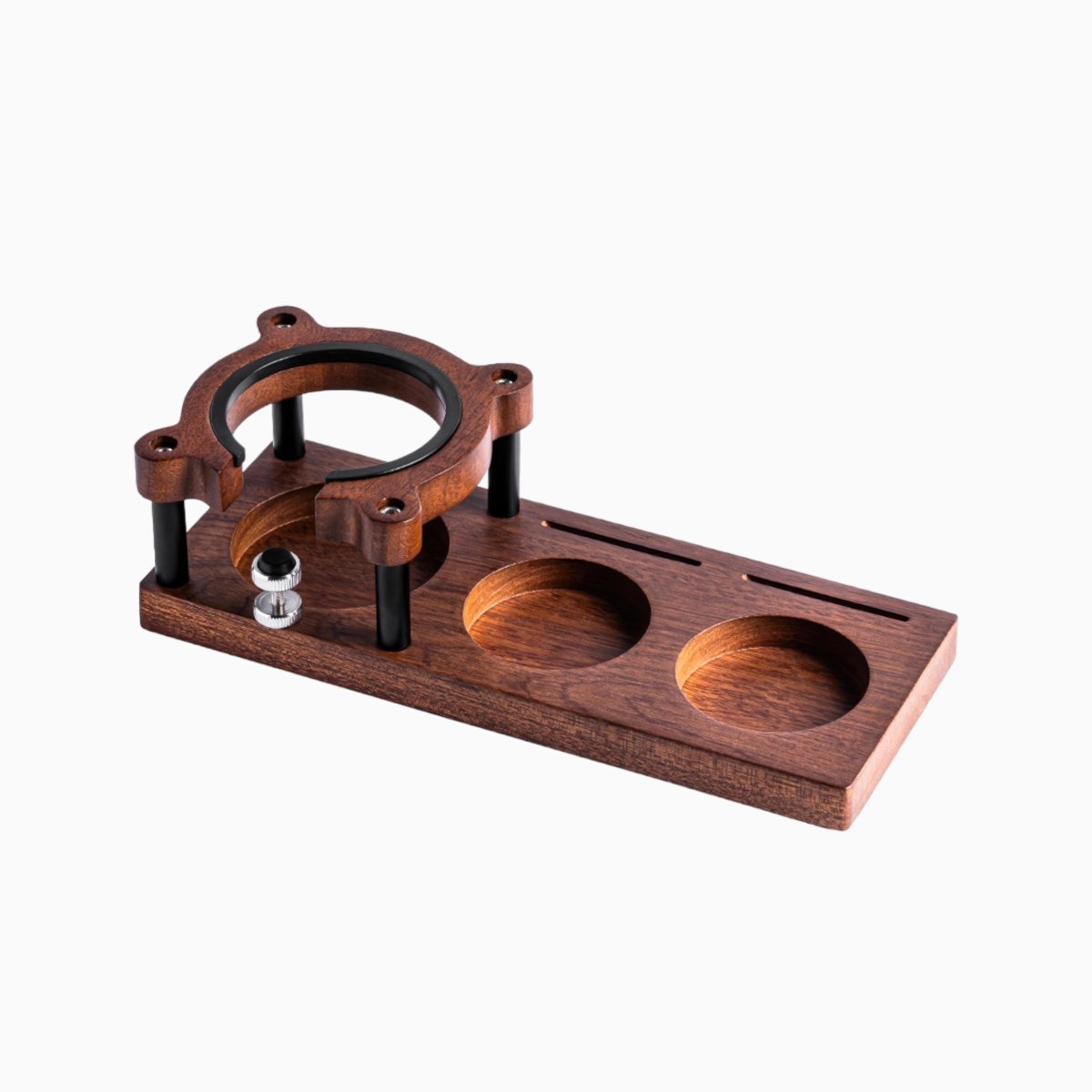 Sapele Wood Espresso Tamper Holder — Adjustable Height | 51–58mm Universal Fit | Silicone Pads - Shop Coffee Hobby