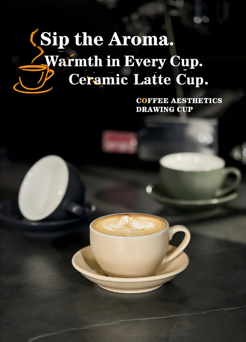 Sawada‑Style Wide‑Mouth Latte Art Cup – 300ml Ceramic (Khaki, Wheatland Gray, Juniper Green, Ore White, Hepburn Black) - Shop Coffee Hobby