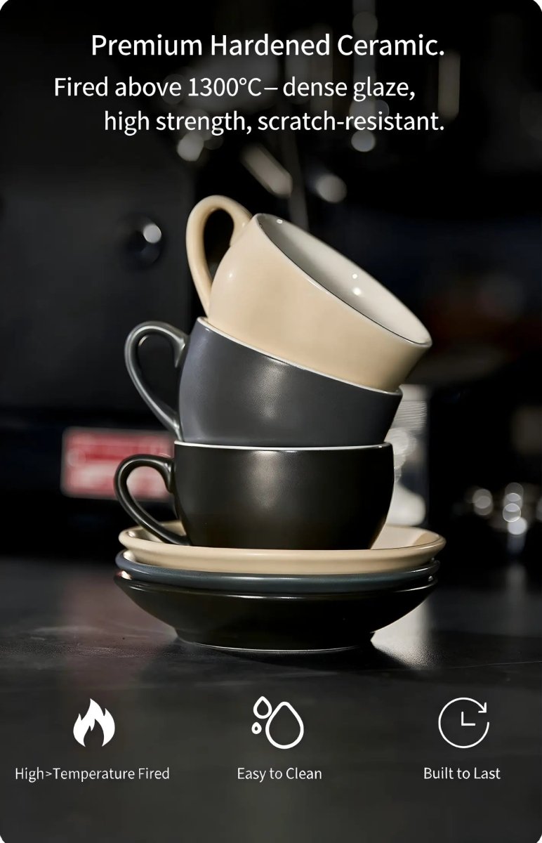 Sawada‑Style Wide‑Mouth Latte Art Cup – 300ml Ceramic (Khaki, Wheatland Gray, Juniper Green, Ore White, Hepburn Black) - Shop Coffee Hobby
