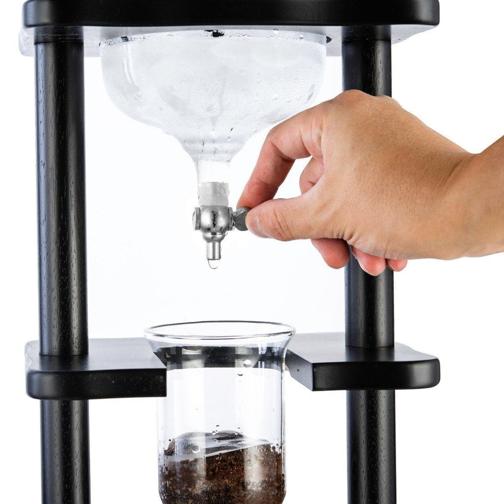 Black Straight Frame version of the Yama Glass Cold Brew Tower, 6–8 cup capacity.