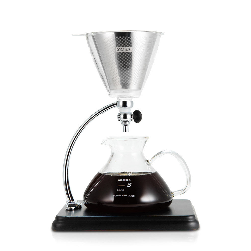 Yama Glass Silverton Brewer w/ Black Base & Silver Accents - Shop Coffee Hobby